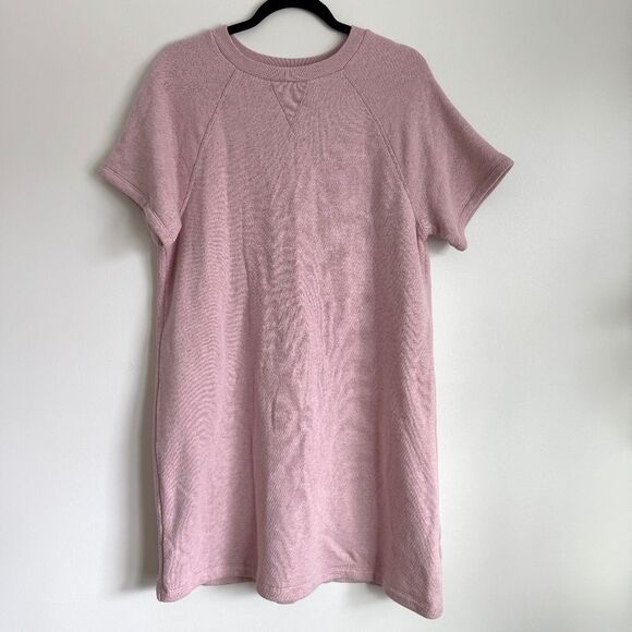 Madewell MWL Airyterry Sweatshirt Tee Dress - Heather Wisteria Dove (Pale Pink) - Picture 2 of 9